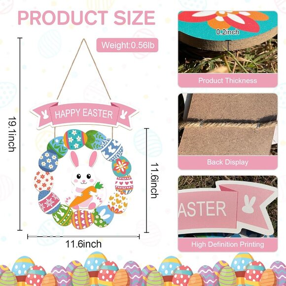 Wooden Hanging Bunny Egg Wreath - Picture 2 of 6